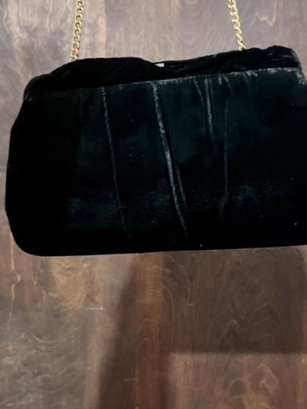 Vintage Black Velvet Gold Chain Shoulder Bag